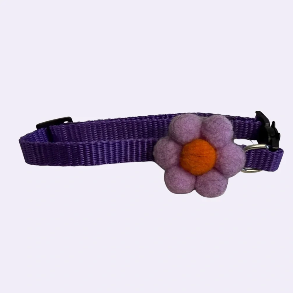 Purple Adjustable Cat Collar with Felt Flower Accent
